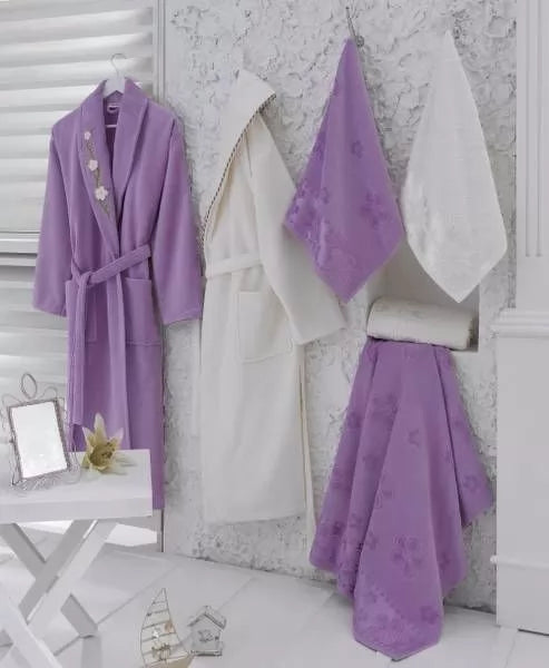 Family Bathrobe set 20pcs-White Purple