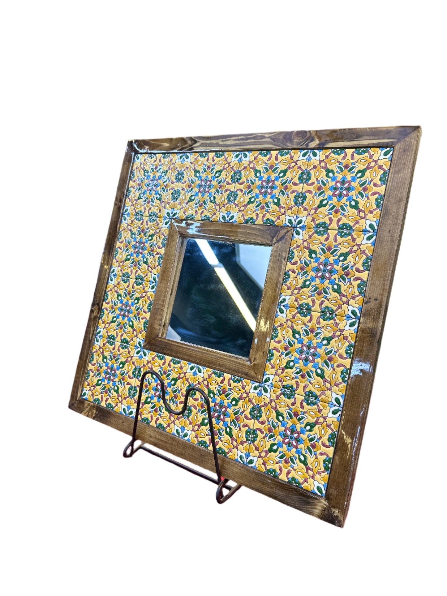 Hand Painted Ceramic Wooden Mirror-Square-Larg