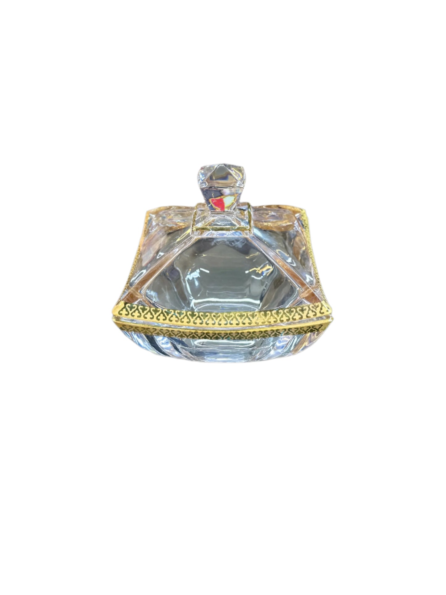 Bohemia Crystal-Square Bowl & Lid-Gold-Medium