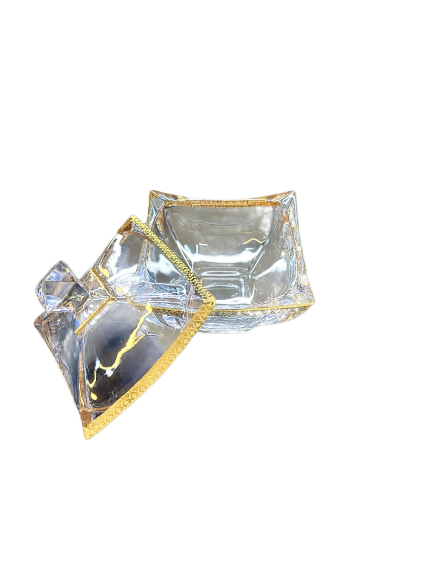 Bohemia Crystal-Square Bowl & Lid-Gold-Medium