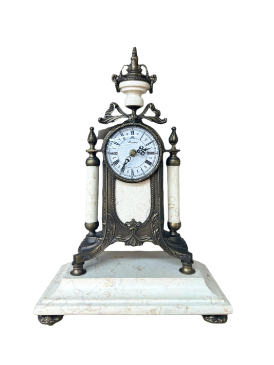 Antique Brass & White Marble-Clock-Large