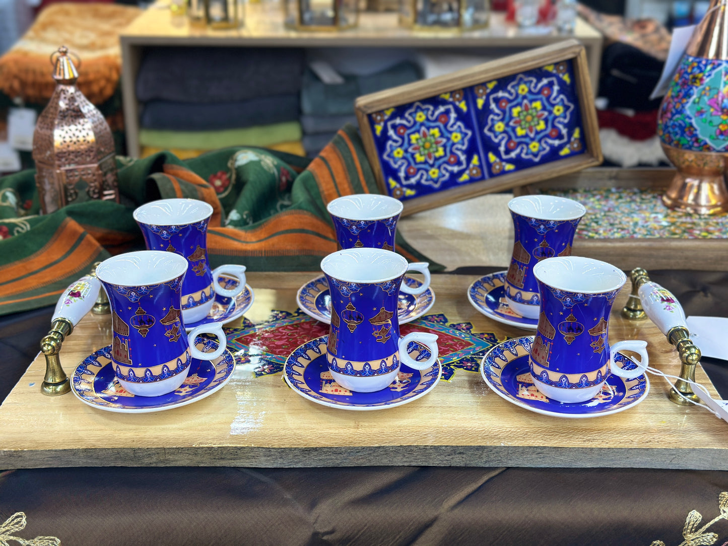 Arabic Ramadan Style Teacups set of 6pcs-Blue-Small