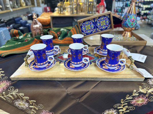 Arabic Ramadan Style Teacups set of 6pcs-Blue-Small