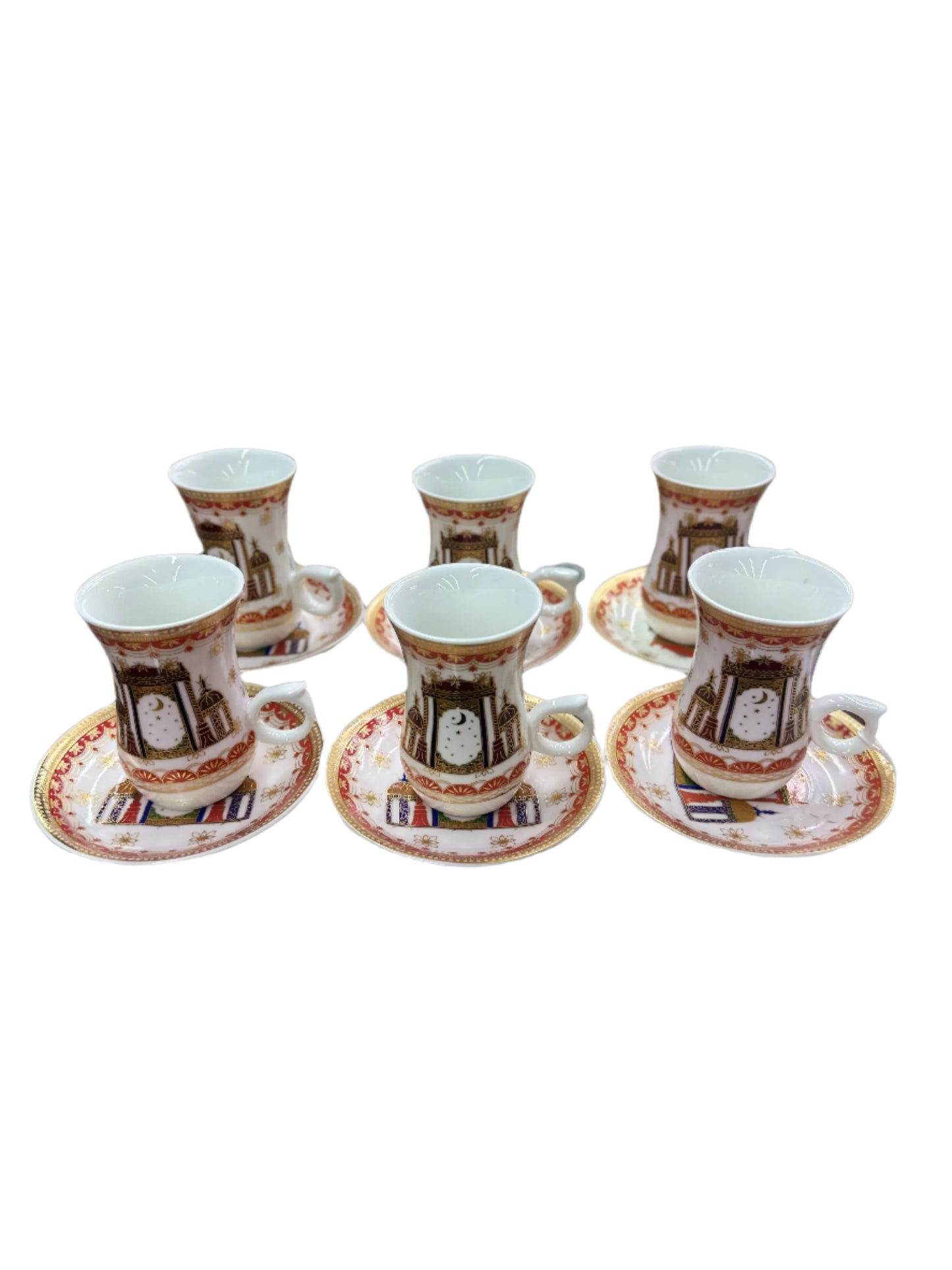 Arabic Style Teacups set of 6pcs-Gilded Brown-Small