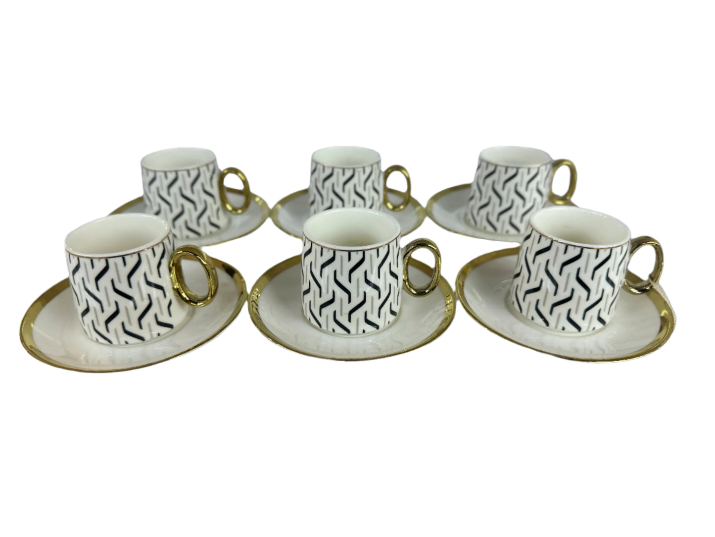 Turkish Coffee Cups Set of 6pcs-White & Black