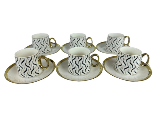 Turkish Coffee Cups Set of 6pcs-White & Black