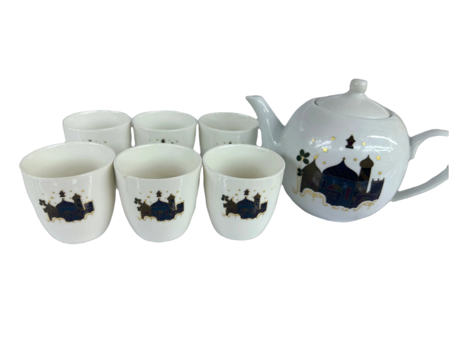 Arabic Style Teacups set of 6pcs with Teapot-White