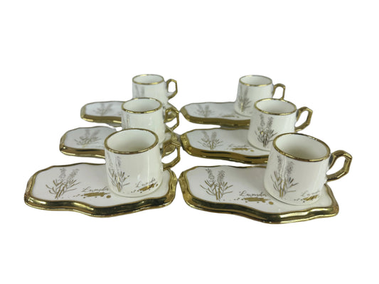 Turkish Coffee Cups Set of 6pcs-White & Gold