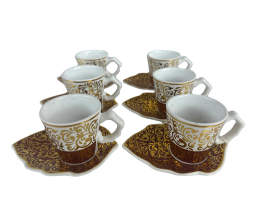 Turkish Coffee Cups Set of 6pcs-White & Gold Brown