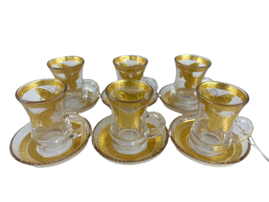 Arabic Style Teacups set of 6pcs-Glass & Gold-Small