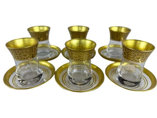 Arabic Style Teacups set of 6pcs-Glass & Gold-Yerli Uretim