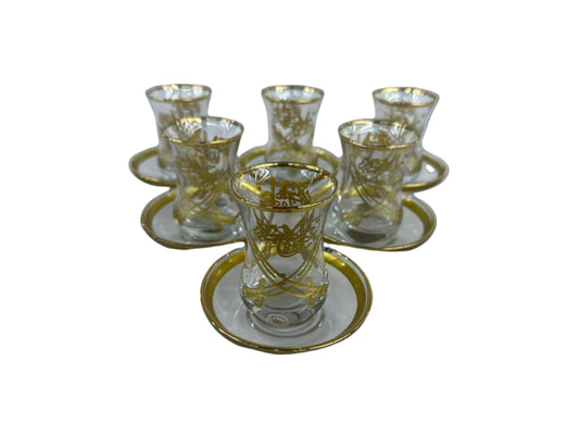 Arabic Style Teacups set of 6pcs-Glass & Gold-Altin