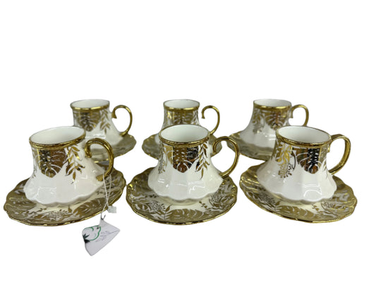 Teacups set of 6pcs-Wihte & Gold