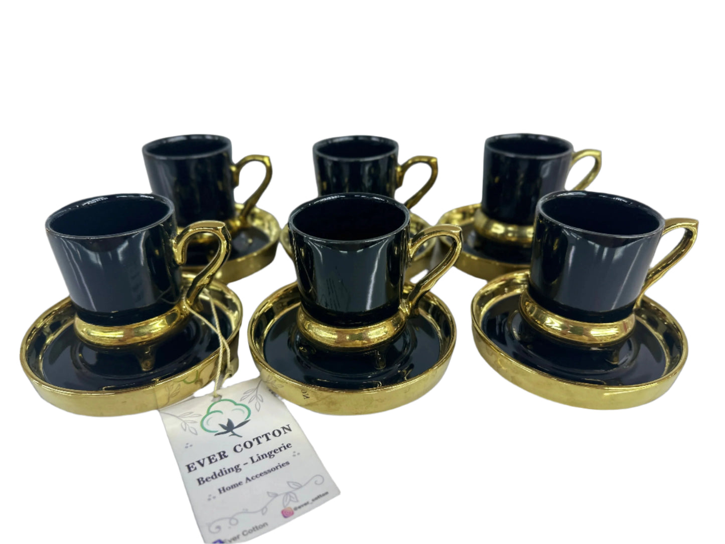 Turkish Coffee Cups Set of 6pcs-Black & Gold