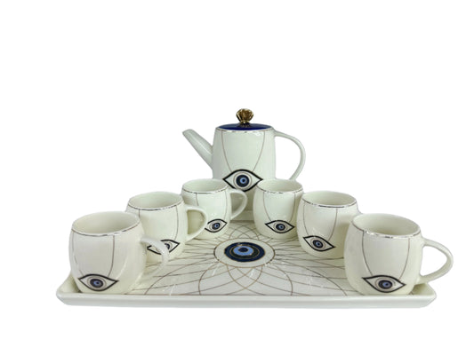 Teacups set of 6pcs with Teapot & Tray-White