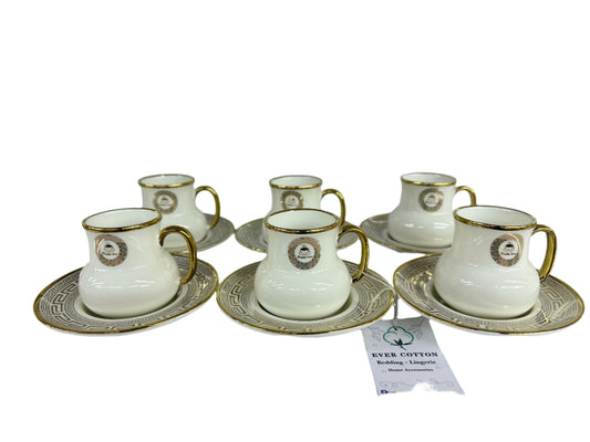 Turkish Coffee Cups Set of 6pcs-Wihte Gold