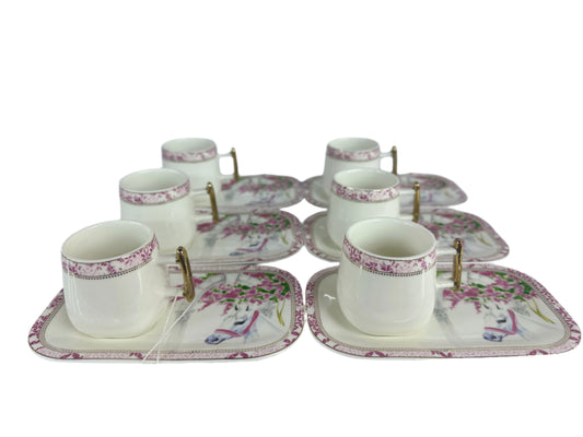 Turkish Coffee Cups Set of 6pcs-Pink Gold