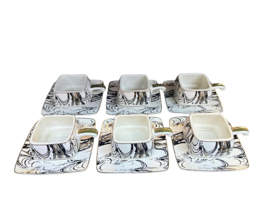 Teacups set of 6pcs-White & Black-Medium