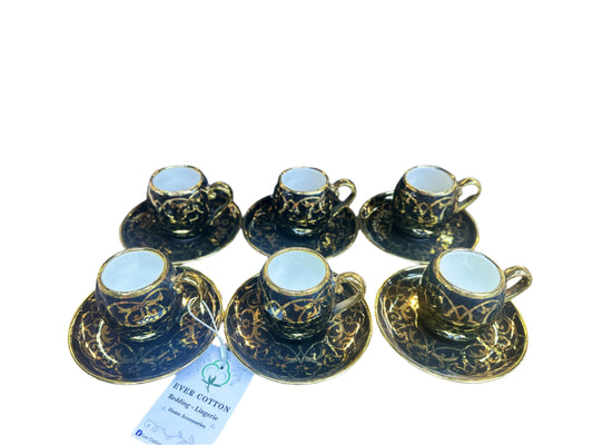 Turkish Coffee Cups Set of 6pcs-Black Gold