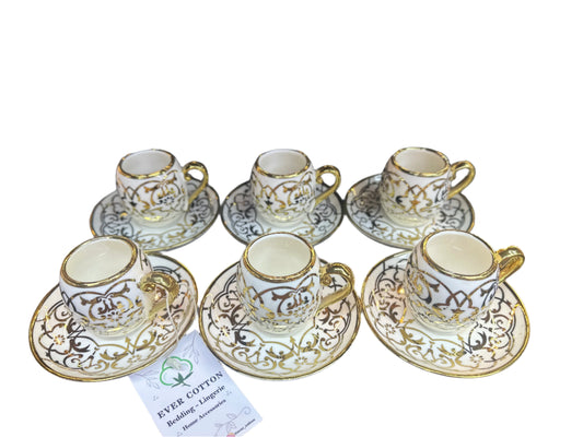 Turkish Coffee Cups Set of 6pcs-White Gold