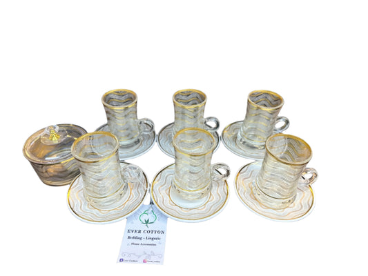 Teacups set of 6pcs & Sugar Bowl with Lid-Glass Gold