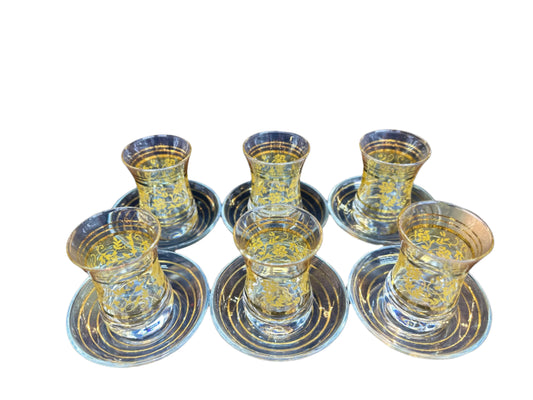 Teacups set of 6pcs-Glass & Gold-Narin Altin