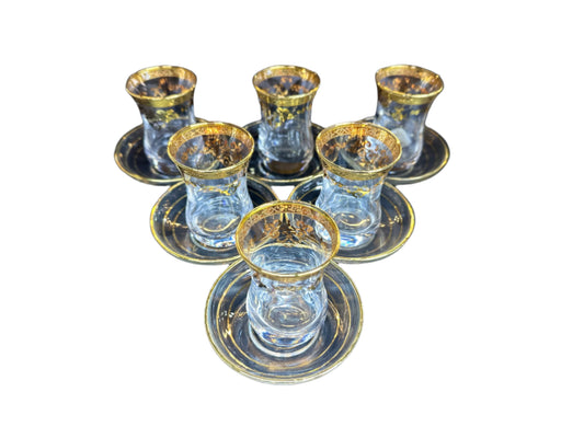 Teacups set of 6pcs-Glass & Gold-Yerli Uretim