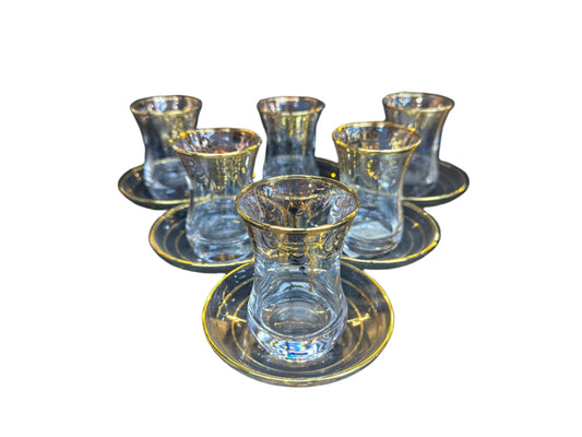 Teacups set of 6pcs-Glass & Gold-Yerli Uretim