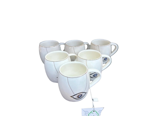 Ceramic Cups Set Of 6pcs-White-Medium