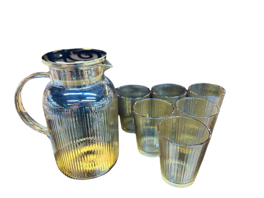 Amber Glass Jug with Lid & 6pcs cups-Medium