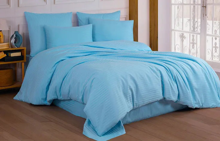 Cotton Satin Double Duvet Cover Set 4pcs-SKY BLUE-Cotton Shine