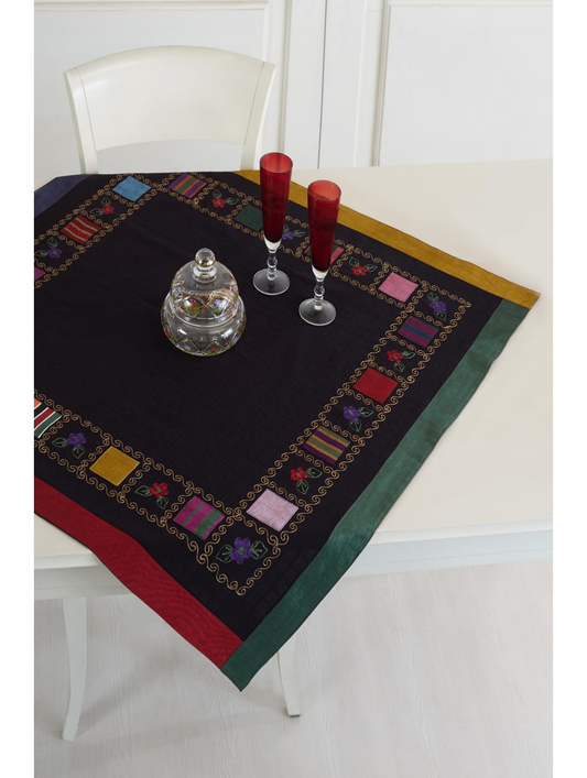 Tablecloth Embroidered-90 x 90-Black