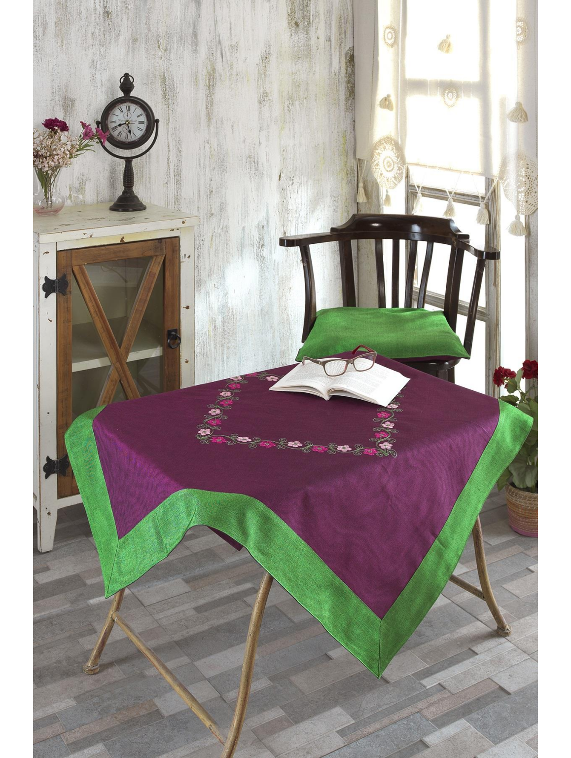 Tablecloth Embroidered-Multi Color-95 x 95