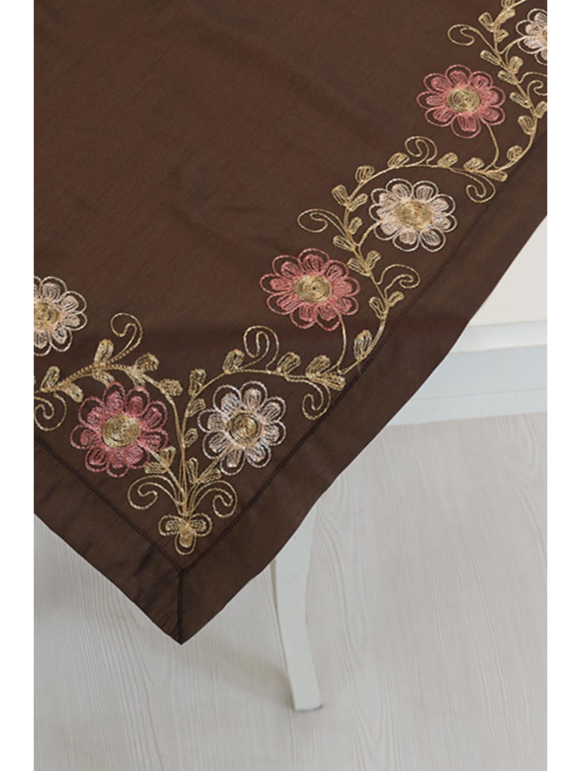 Tablecloth Taffeta Floral Embroidered-90 x 90-Multi Color