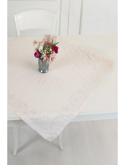 Tablecloth Taffeta Floral Embroidered-90 x 90-Multi Color