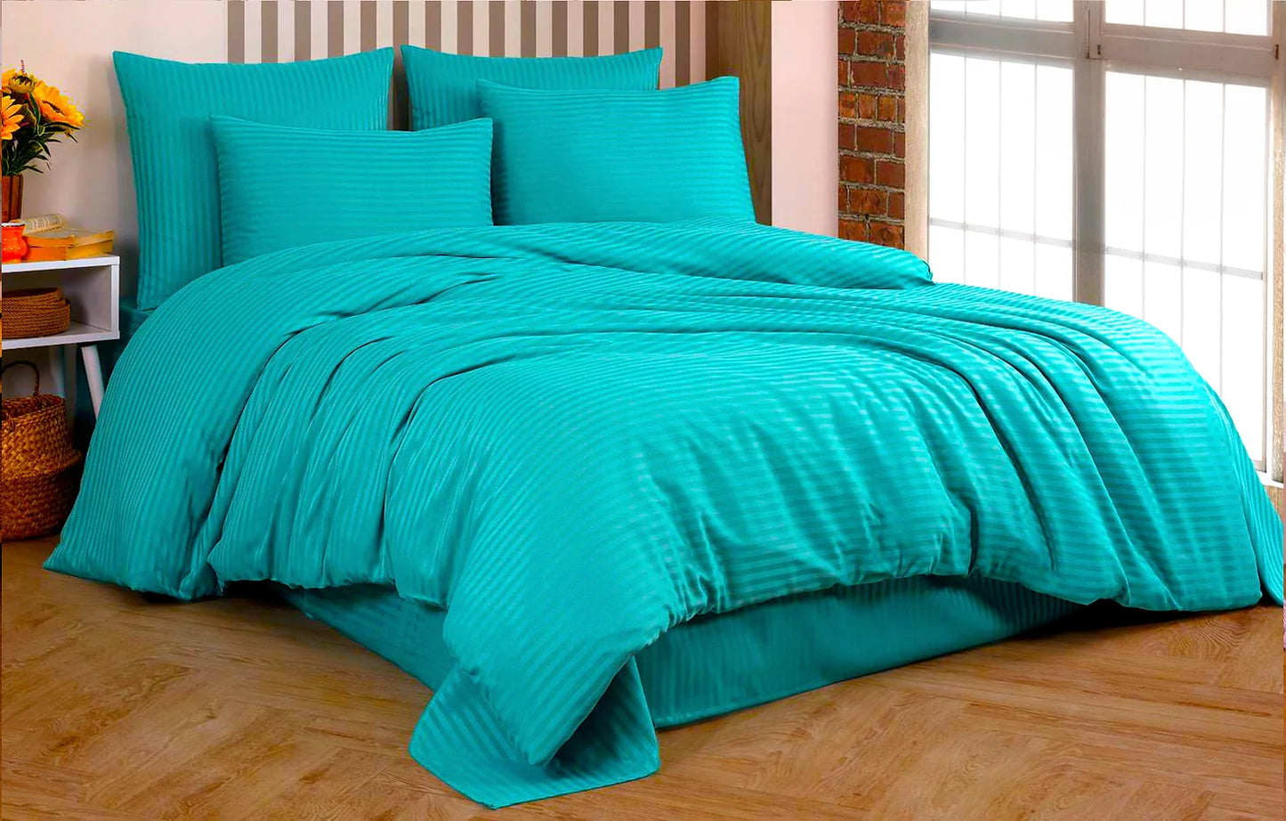 Cotton Satin Double Duvet Cover Set 4pcs-TURQUOISE-Cotton Shine