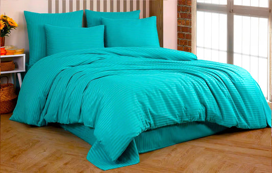 Cotton Satin Double Duvet Cover Set 4pcs-TURQUOISE-Cotton Shine